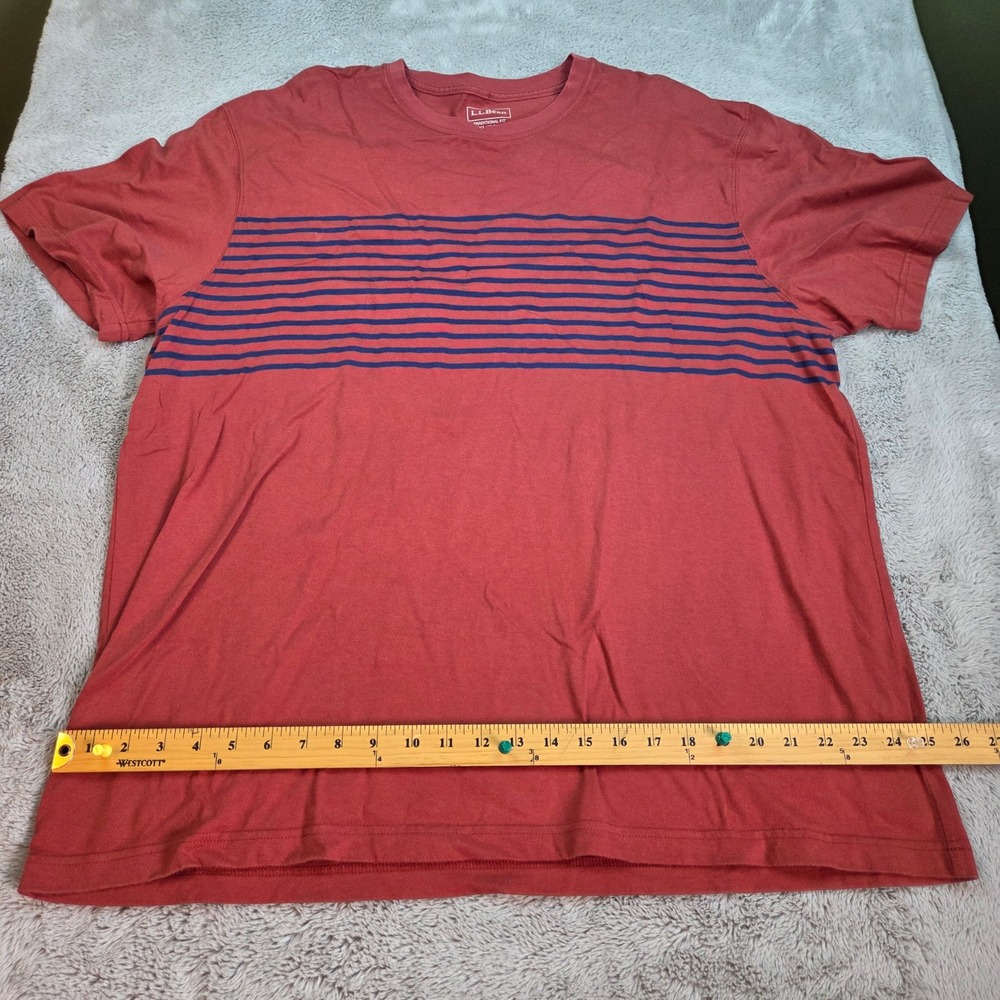 L.L. Bean T-Shirt Men XL Reg Traditional Fit Striped Short Sleeve Brick Red Navy